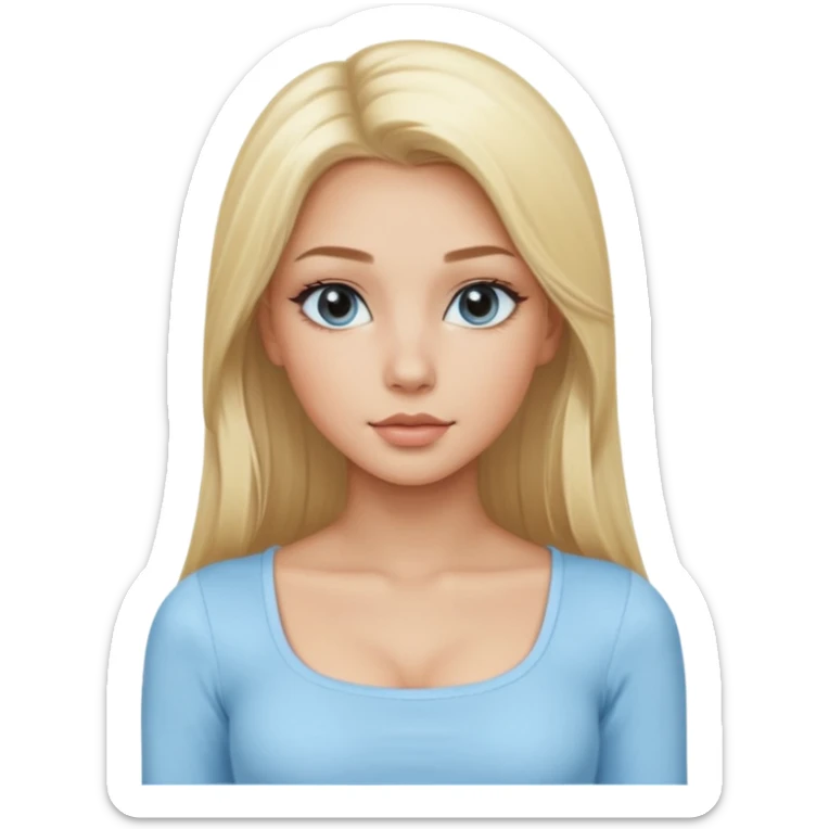 pretty girl blonde long hair makeup light baby blue skin tight square neckline long sleeve top sticker