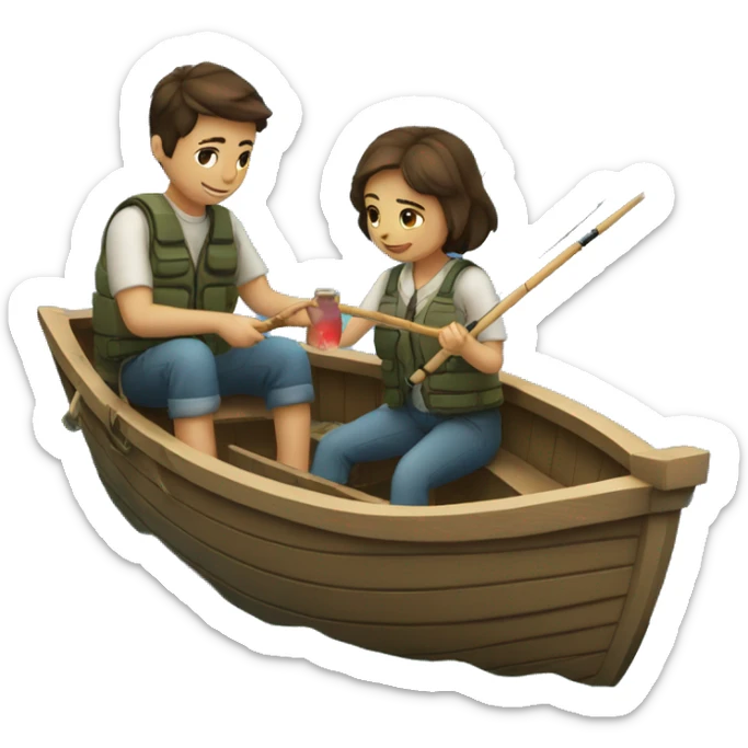 A couple (girl and boy) fishing in a boat romanticly sticker