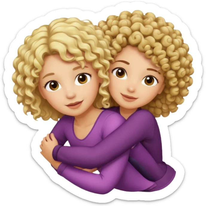 A blonde girl piggybacking on top of her curly-haired brunette friend sticker