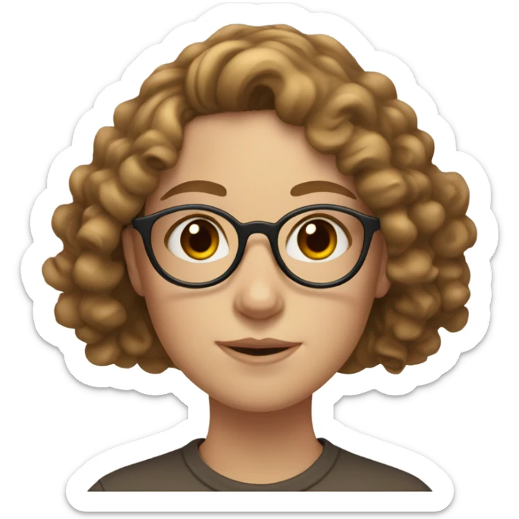 One white girl with curly long light brown hair, brown eyes and round glasses  sticker