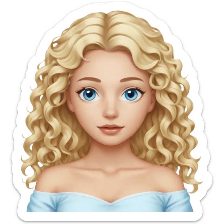 White girl- ocean blue eyes - beauty face mask massage -full care- blonde long curly hair  white off shoulder shirt sticker