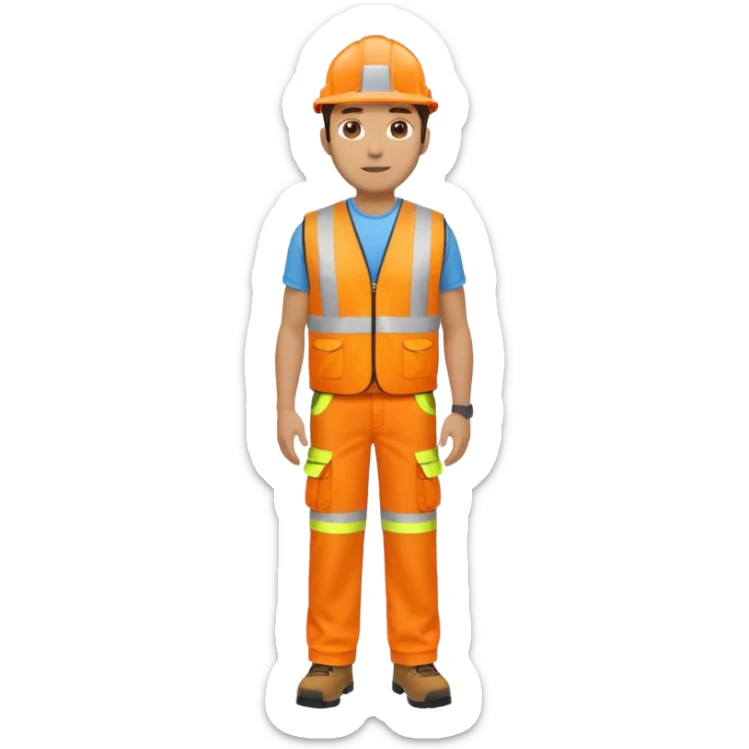 man  no helmet, in orange hi vis vest and chinos, standing full body sticker