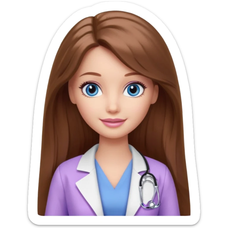 beautiful barbie girl with long brown hair, blue eyes and wearing light purple clothes watching doctor who sticker