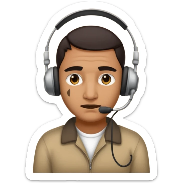 mean looking phone scammer in sketchy call center in india working our of filthy bedroom sticker