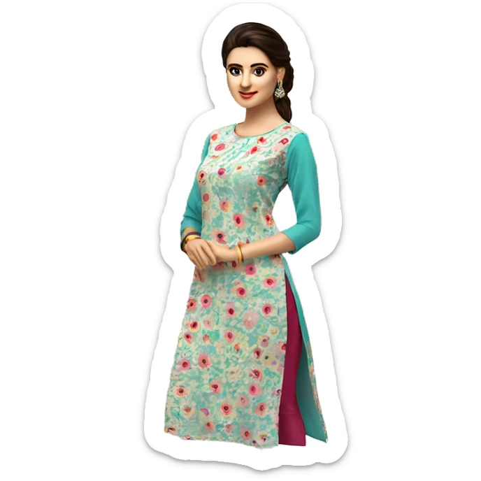 Create women's wear "floral design kurti" with round neck and long sleeves. sticker