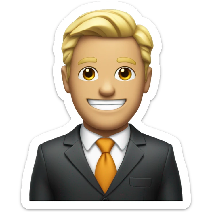 A businessman in suit and tie with muscles and villains smile sticker