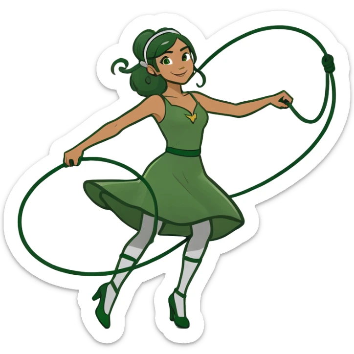 girl in a top up to her belly button twirls a lasso in her hands sticker