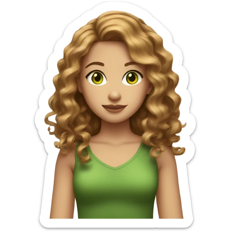 make a girl with medium length wavy golden brown hair and green eyes  sticker