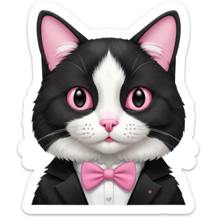 A tuxedo cat, not wearing tuxedo, top half body, a black mark near his mouth under the nose sticker