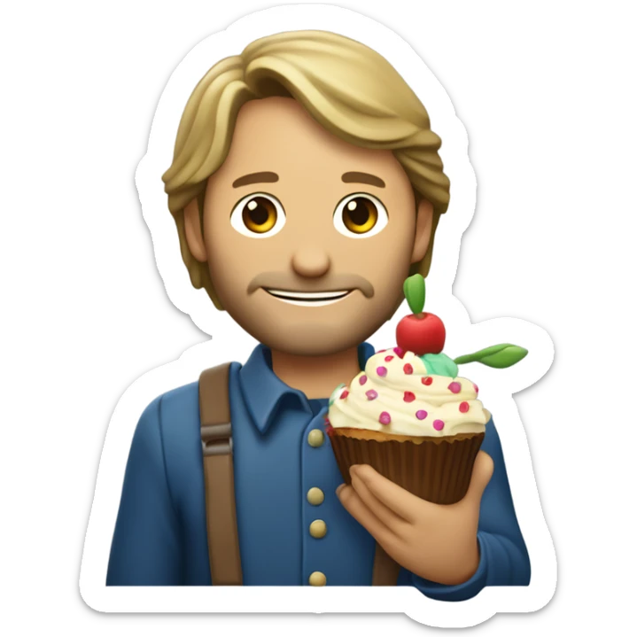 Viggo Mortenson holding a bunch of flowers and a cupcake with a birthday candle in it sticker