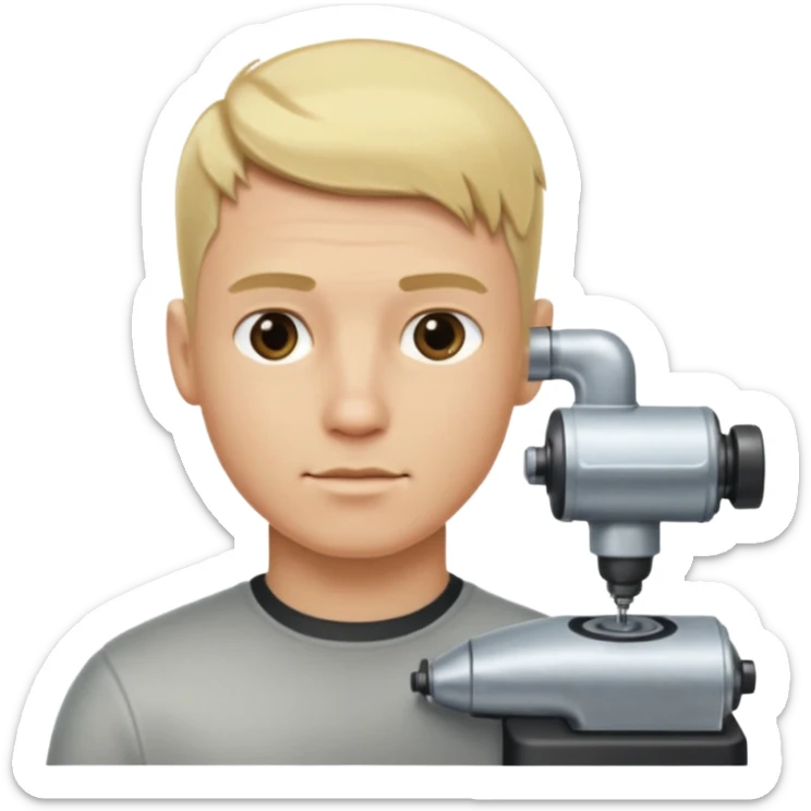 Male, no glasses, blonde hair, right side of hair shaved with a machine. sticker