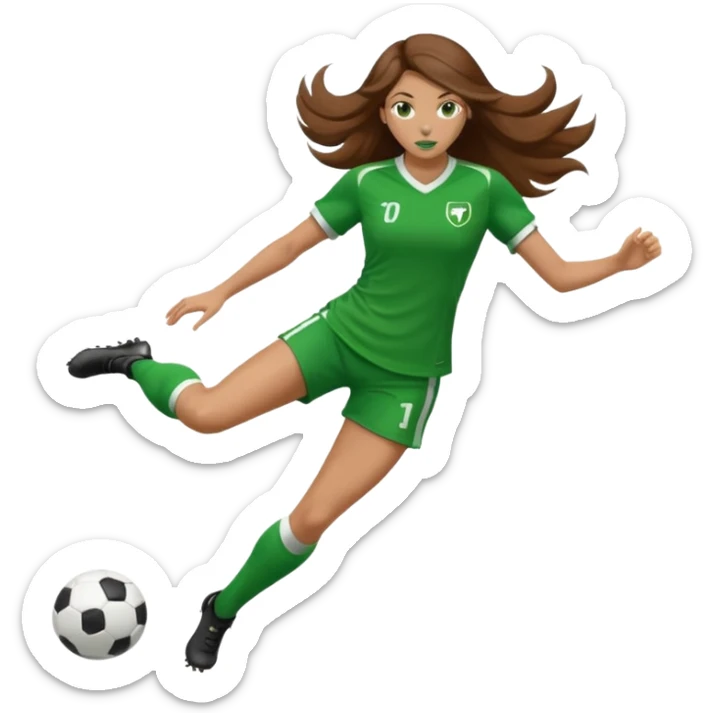 Long Haired Football Players, Female player, green cloth, full body kick ball sticker