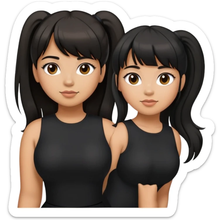 Latina girl with bangs black long hair in pony tail plus size black dress sticker