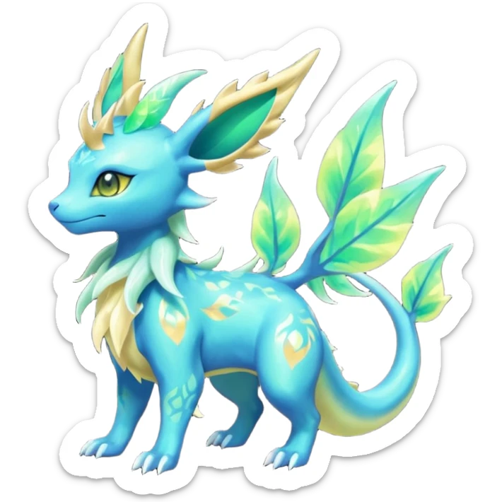 Shiny ethereal elemental Salandit-Leafeon-Vaporeon-hybrid-fusion (full body) sticker