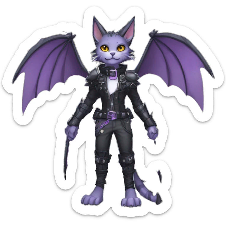 Anthro cool cute pretty black punk grey Purple ethereal fantasy nargacuga-bat-cat-Fakemon spiked collar harness full body sticker