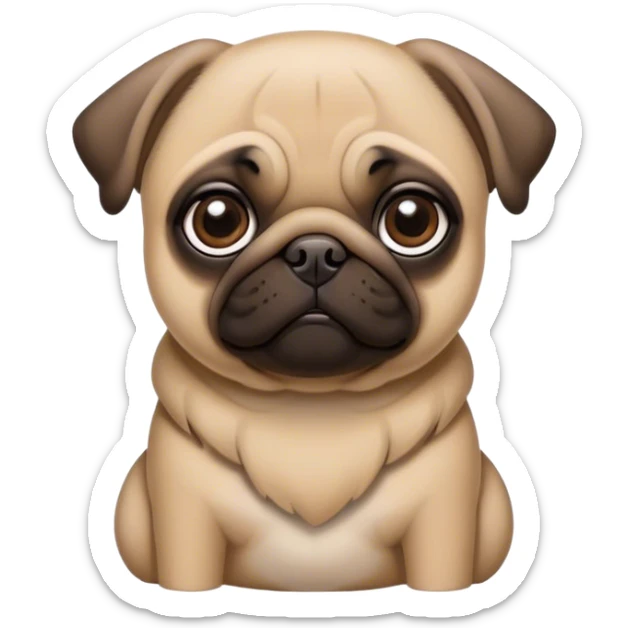Cinematic Noble Fawn Pug Portrait Emoji, Poised and regal, with a compact, sturdy build and a sleek, well-groomed fawn coat, deep-set soulful dark eyes, Simplified yet sharp and sophisticated features, highly detailed, glowing with a soft, dignified glow, high shine, intelligent and spirited, stylized with an air of confidence, focused and attentive, soft glowing outline, capturing the essence of a watchful and commanding companion, so majestic it feels as though it could prance out of the screen with effortless authority! sticker