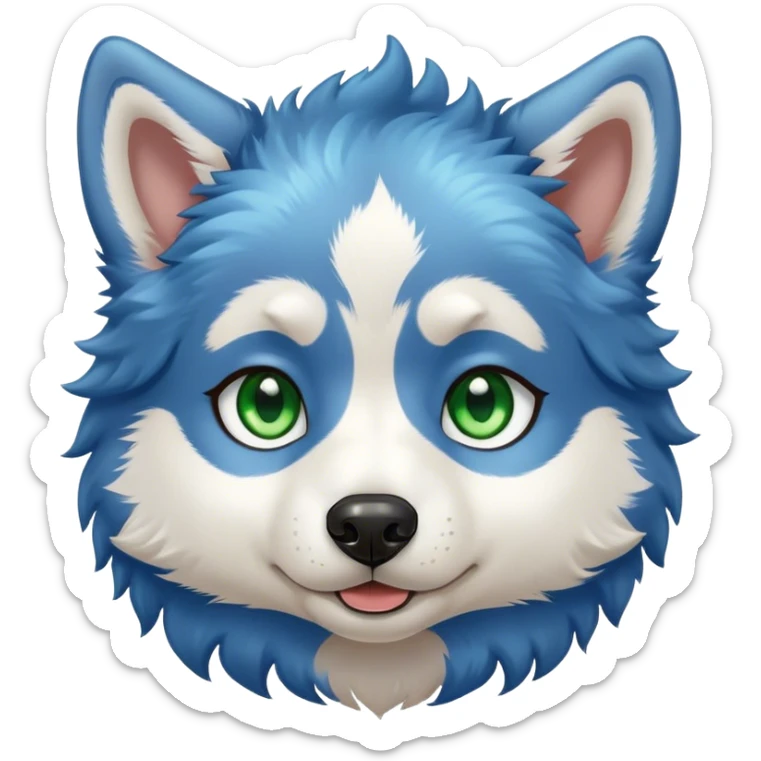 Cute Husky puppy, blue curly hair, green/brown eyes sticker