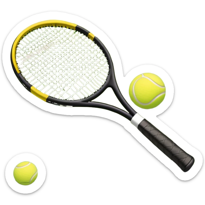 A tennis racket and ball on a grass or hardcourt surface, symbolizing the sport. The racket has a sleek design with tightly strung strings, while the bright tennis ball rests nearby, capturing the essence of precision, agility, and competition. sticker