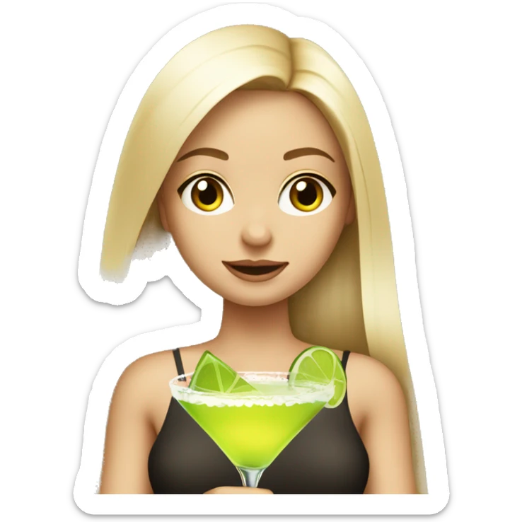 Blonde girl  with straight hair bright brown eyes holding a margarita wearing a revealing top that is safe for web sticker