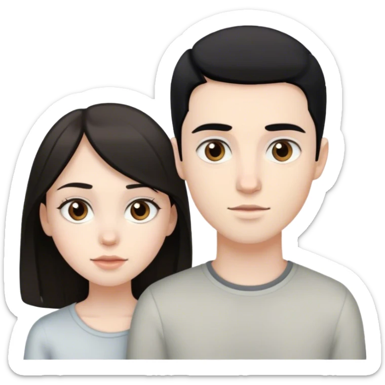 pale brunette girl with brown eyes and pale boy with black hair and grey eyes sticker