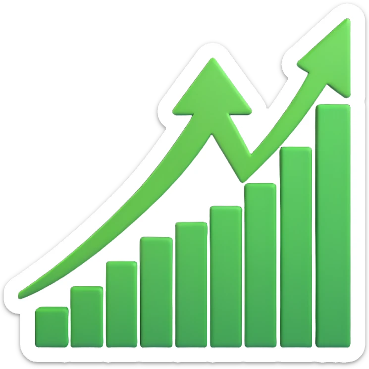 Add a green dollar sign to the stock buy signal emoji, keep the green upward arrow and money/chart elements, no text, preserve 3D style, with no background. sticker