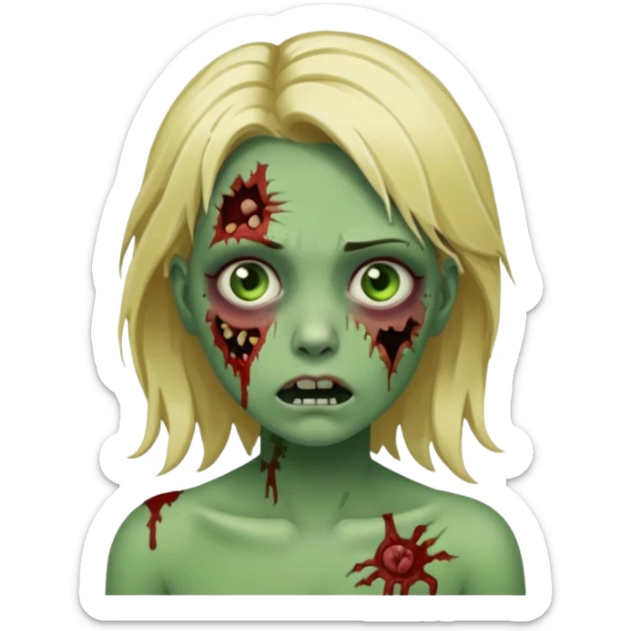 make an zombie girl emoji with blonde hair and (obviously) green skin with wounds sticker