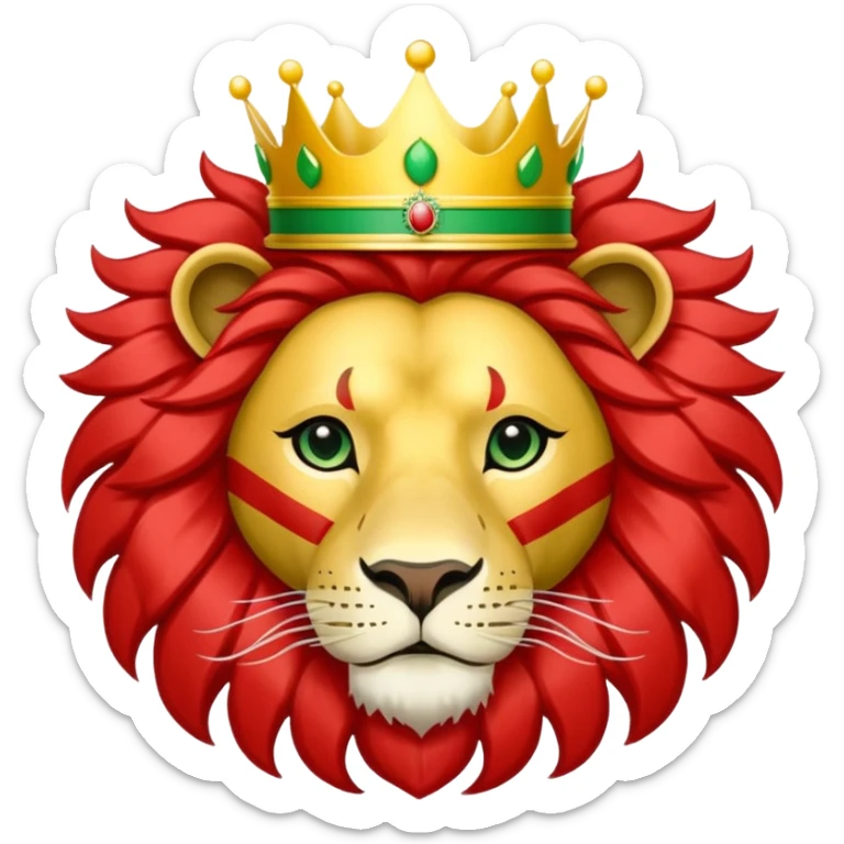 Please make me the flag of the lion and the sun with the crown of Iran, which is green from the top, white in the middle and red bottom. sticker