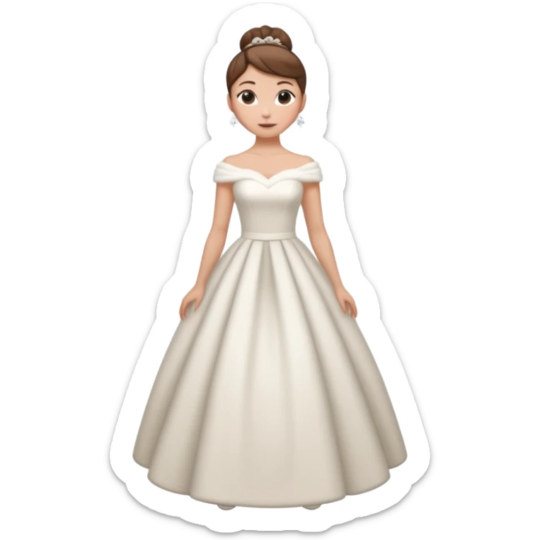 Chica blanca, cabello castaño, recogido en moño alto, vestido novia de invierno, cuerpo entero sticker