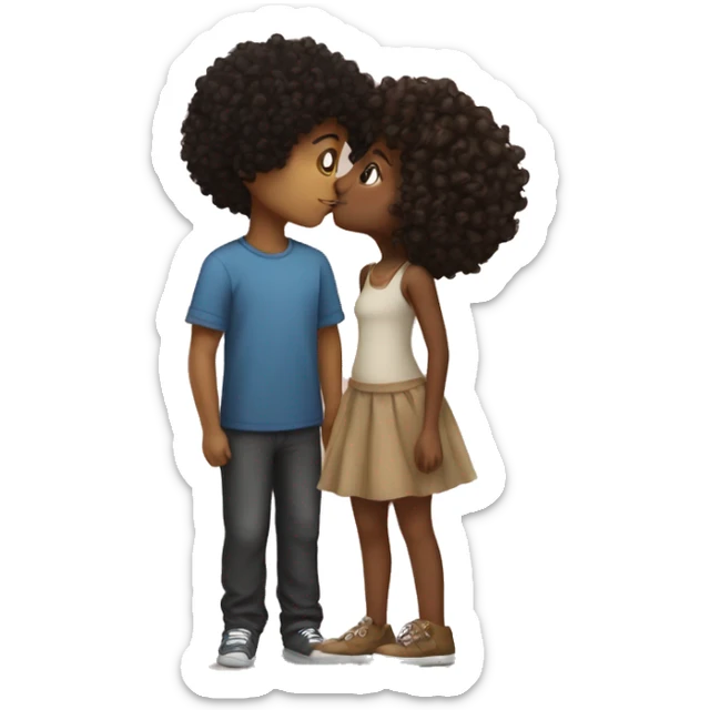 Black Curly hair boy kissing a brown short curly girl  sticker