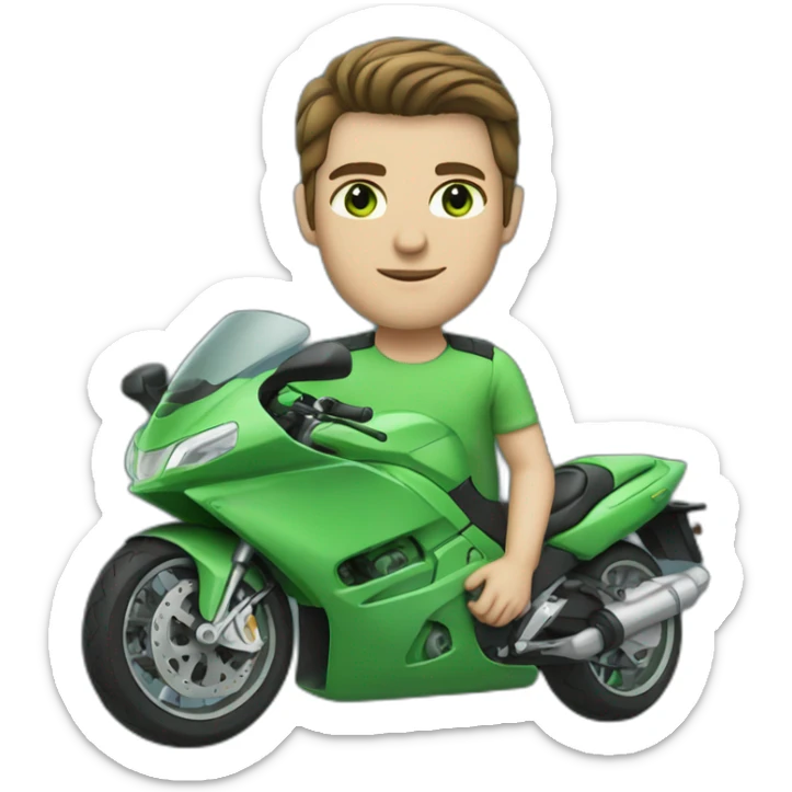 white skin men with brunette hair and green eyes in a sea colour motorbike sticker