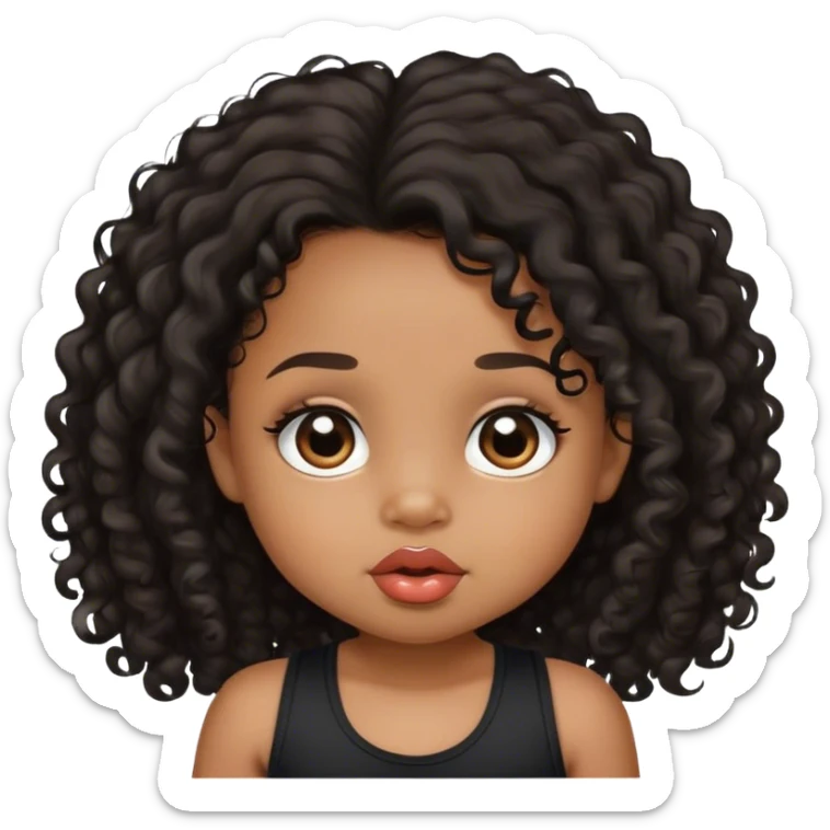 medium brown skin tone, very adorable toddler, with big plump lips, long long lashes, black curly long hair, brown eyes, black tank top sticker