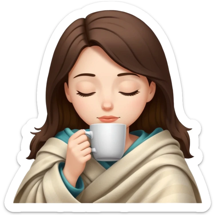 girl inside a blanket sipping coffee eyes closed sticker