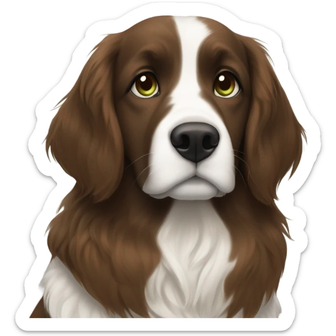 Girl with brown hair and green brown eyes next to a black golden retriever and épagneul breton black and White  sticker