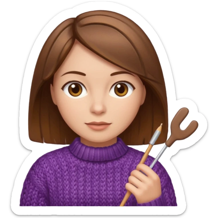  Woman with brown bobbed  hair and highlights light brown eyes no glasses Knitting emoji sticker