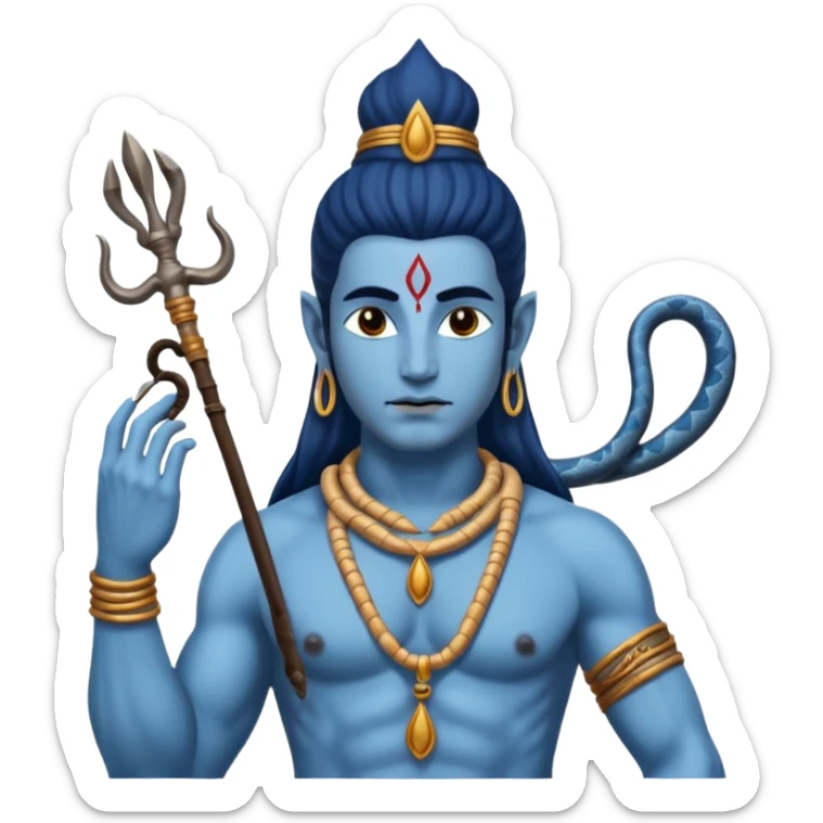 Mahadev real god  shiv not like cartoon  blue body and trishul and and had damru and nack around sanke  sticker