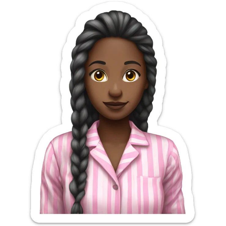 Pretty black girl very long hair in pink striped pajamas  sticker