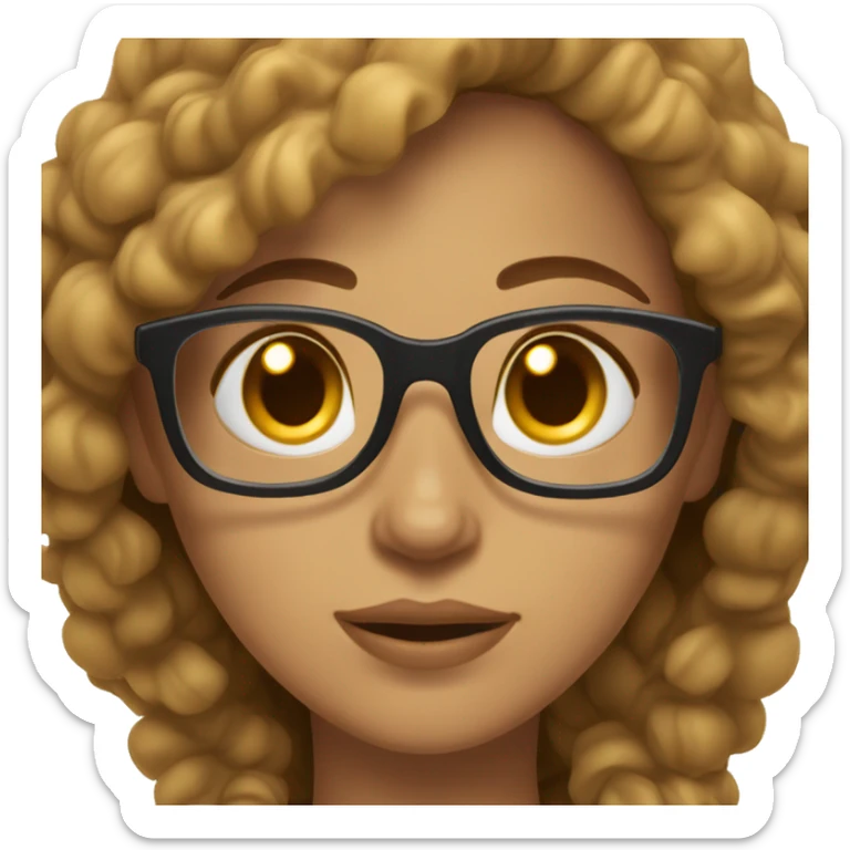 woman caramel skin brown hair and light brown eyes, medium lenght hair with pasta glasses sticker