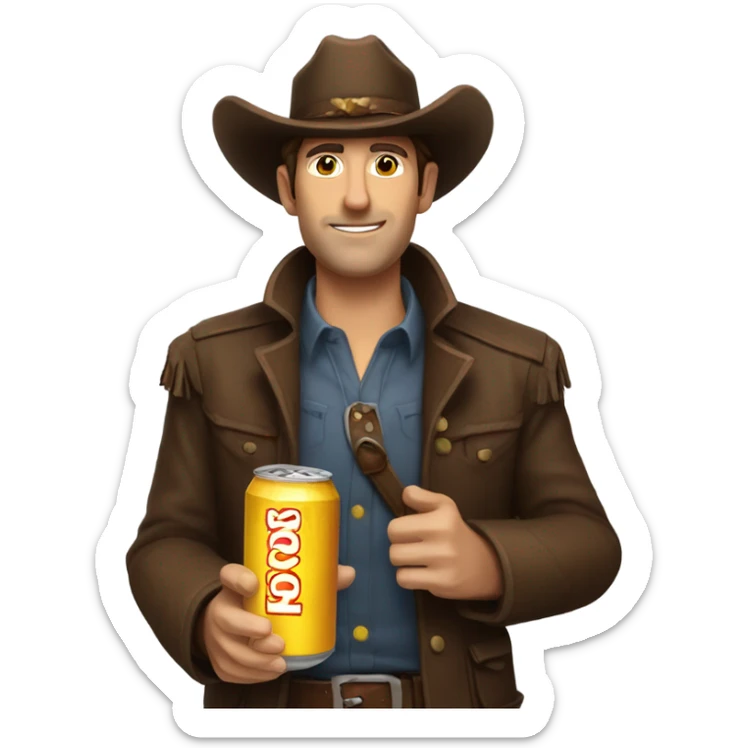 Man with brown hair selling a pack of high noons sticker