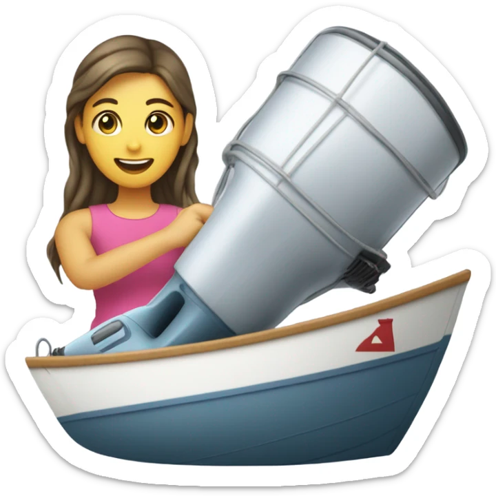 Girl using hair dryer to dry sail of boat sticker