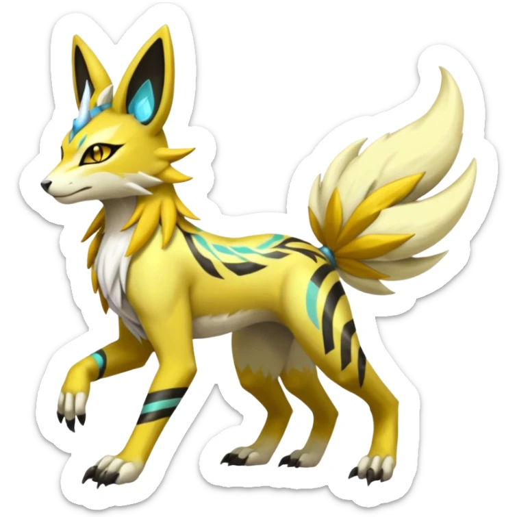 Tribal Exotic Meloetta-Zeraora-Renamon-Protogen-Palkia-hybrid-fusion-Fakémon-creature, full body sticker