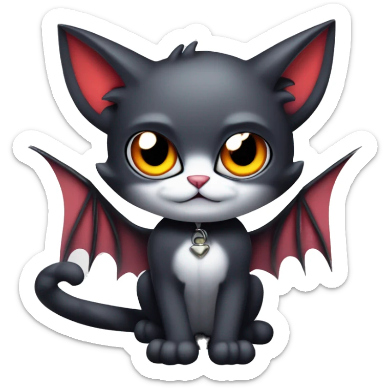 Cute edgy cool kawaii vampiric dark cat-Fakémon-Digimon with bat-wings as ears sticker