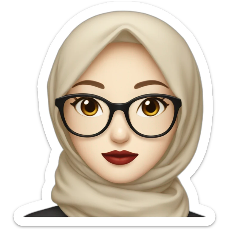 Beauty asian woman wear hijab and glasses pale skin red lips sticker