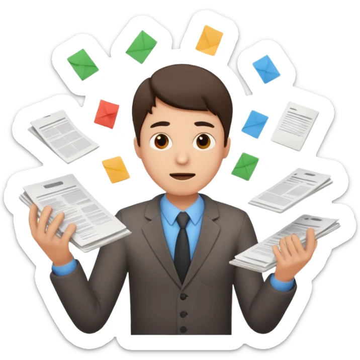 create an emoji of a person juggling lots of work loooking stressed out sticker