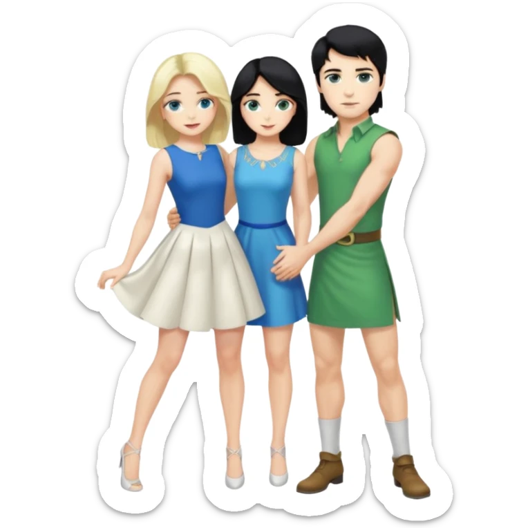 2 Person, prince, upright, black Hair, blue eyes, whole body, Woman, blonde Hair, Green eyes, bending knee, sleveless White Dress, sticker