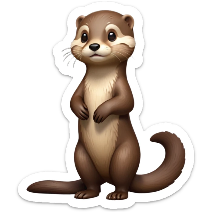 cinematic-noble [otter]-realistic-full-body-standing-emoji,-tail-tucked-close,-head-tilted-dramatically,-sleek-[brown]-fur,-simplified-yet-realistic-focused-features,-highly-detailed,-glowing-with-an-almost-sarcastic-glow  sticker