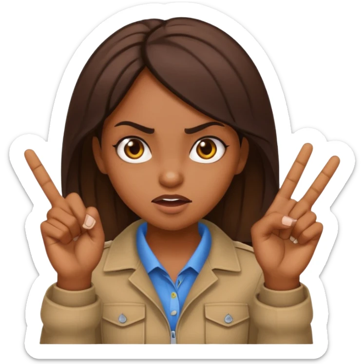 A brown skin girl holding up two middle fingers with a mad expression  sticker