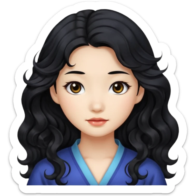 Beautiful girl,Black hair,wavy hair，long hair,Black eyes,Chinese sticker