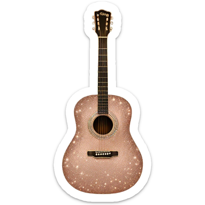 Realistic rose gold acoustic guitar with sparkly shiny glitter and diamonds on it. sticker