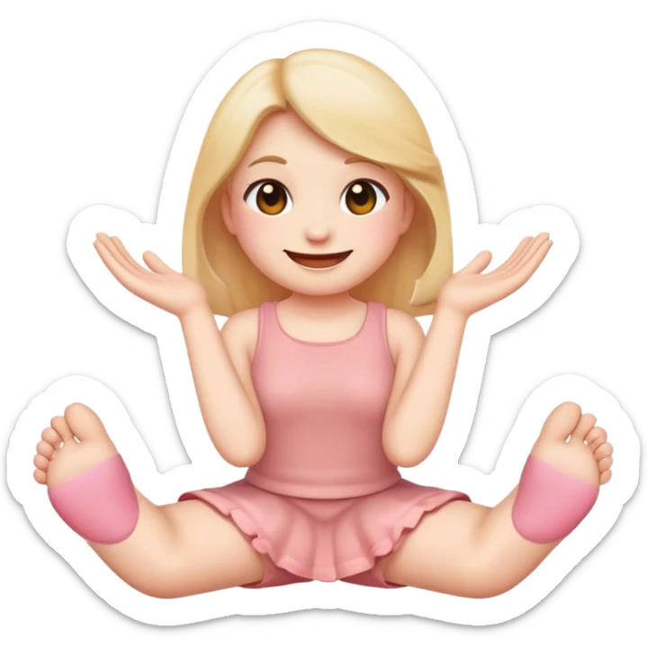 Blush smiling emoji with hands crossed under its chin and feet swinging in the back sticker