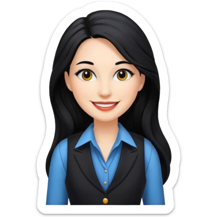 portrait of adult woman, formal vest, makeup, long black hair sticker